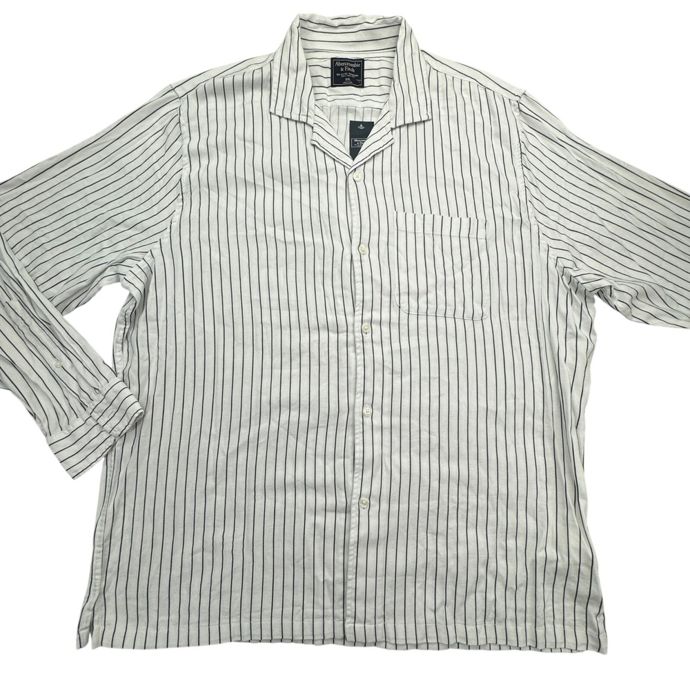 Abercrombie & Fitch Shirt Mens 2XL White Black Striped Button Down Regular Fit